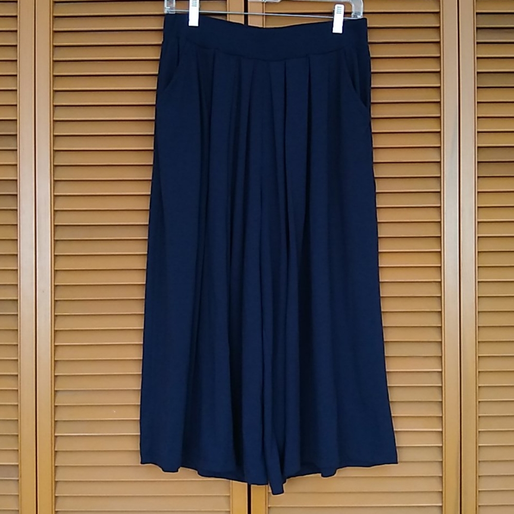 Navy Blue Gaucho Wide Leg Crop Pants